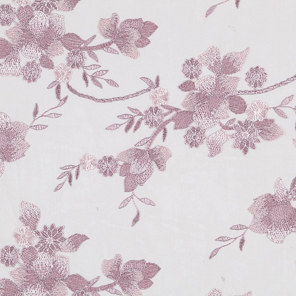Tule Bordado Flores Malva - Ribes y Casals