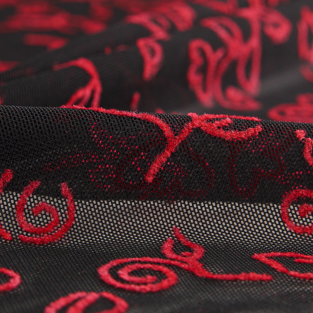 Tule Elástico Floral Encarnado - Ribes y Casals