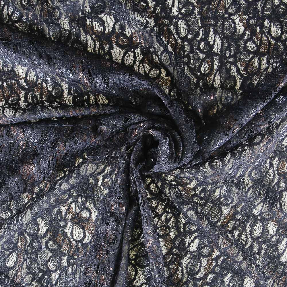 Renda com Lantejolas Marinho e Castanho - Ribes y Casals