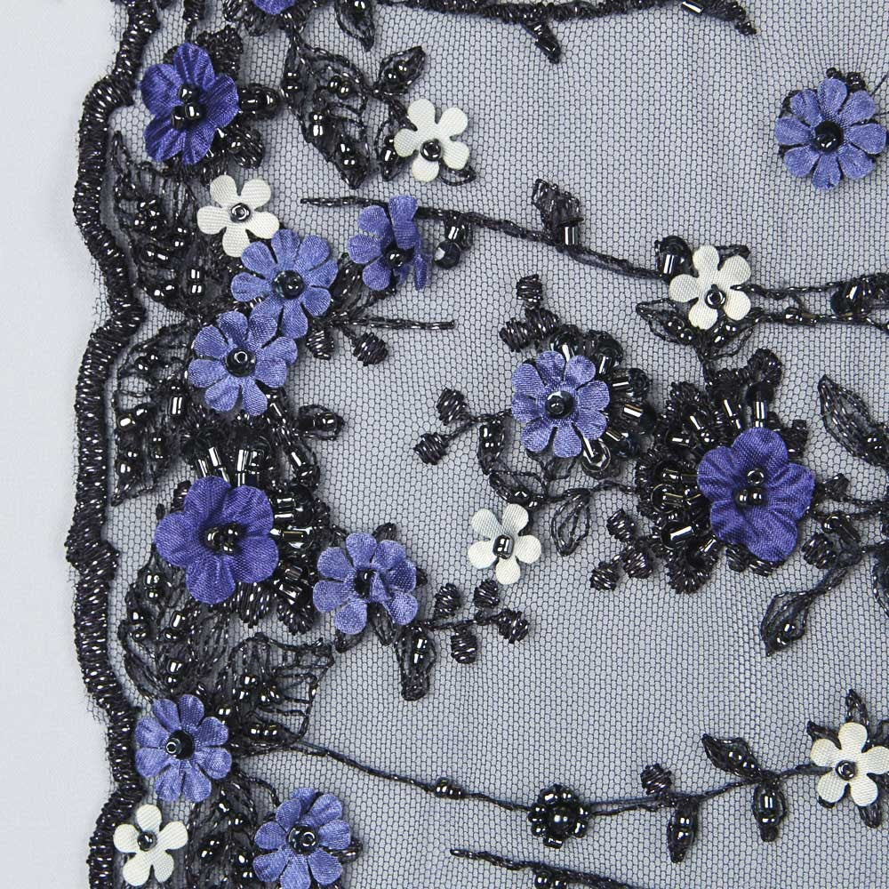 Tule Bordado Flores Azul - Ribes y Casals