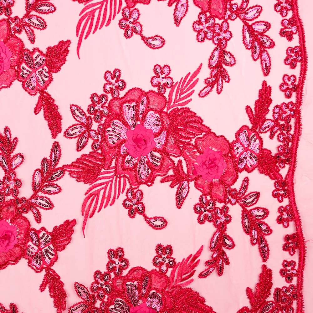 Tule Bordado Fantasia Flor  Morango - Ribes y Casals