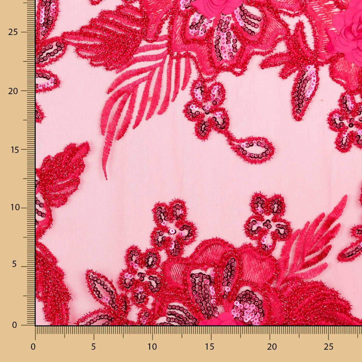 Tule Bordado Fantasia Flor  Morango - Ribes y Casals