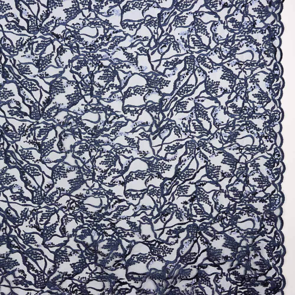 Tule Bordado Flor Azul Marinho - Ribes y Casals