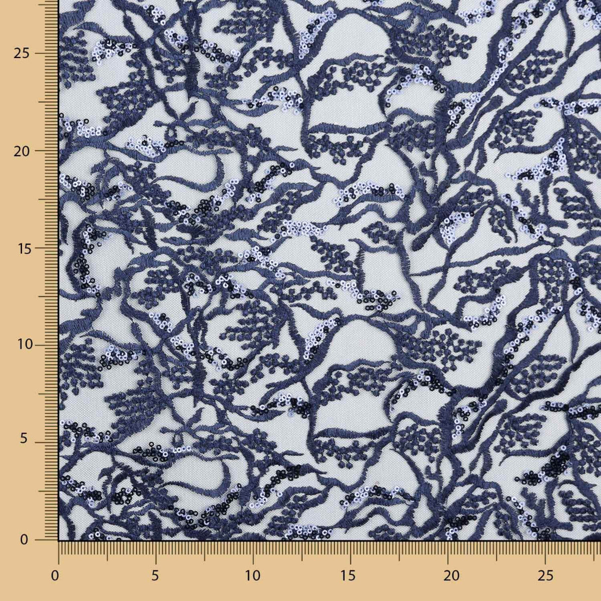 Tule Bordado Flor Azul Marinho - Ribes y Casals