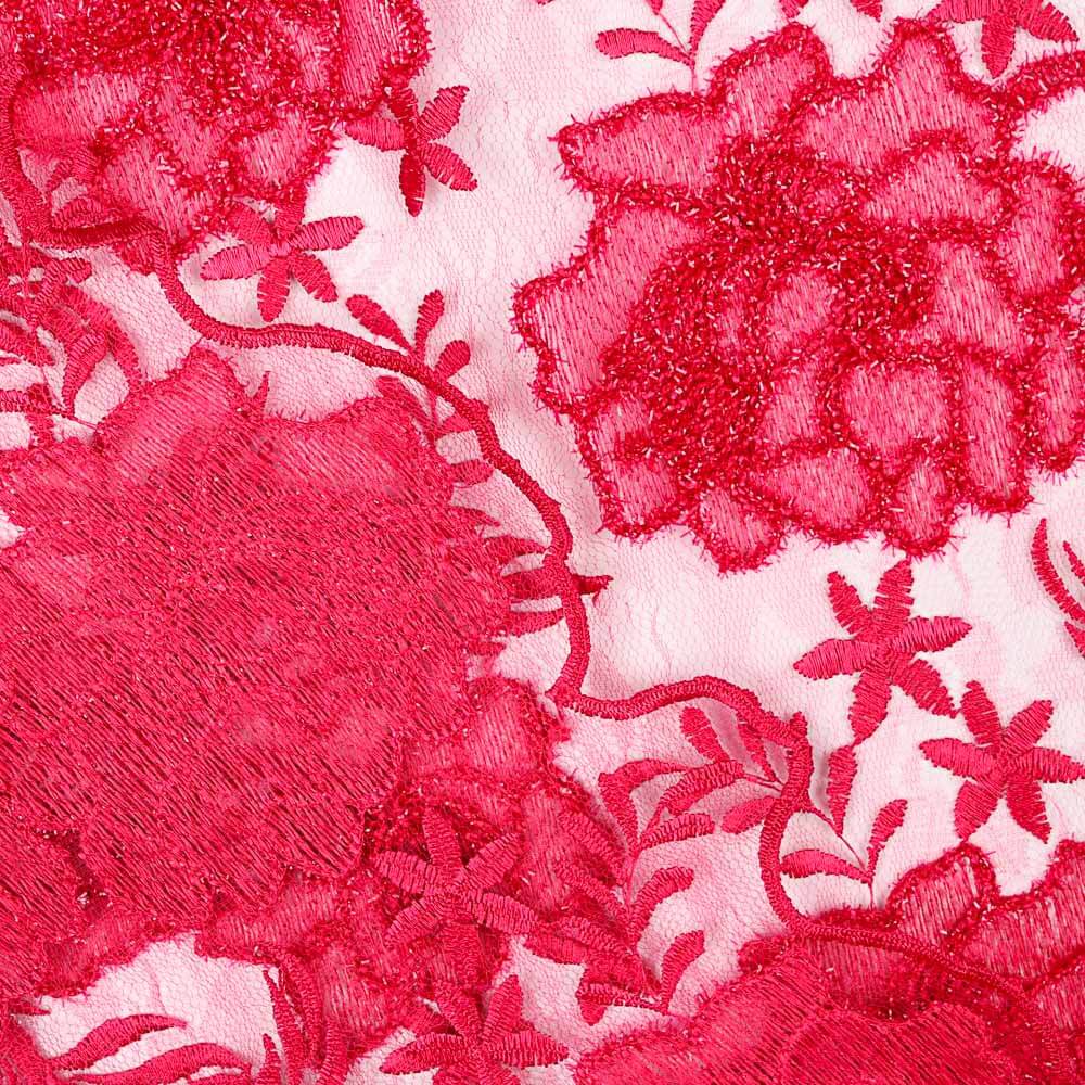 Tule Bordado Flor Fúcsia - Ribes y Casals