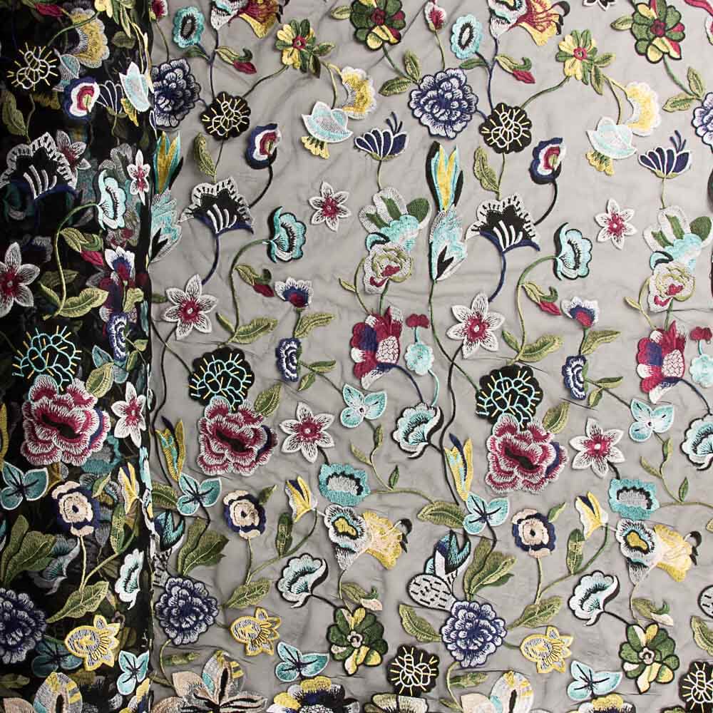 Retal Tul Bordado Negro 190x140 cm - Ribes y Casals