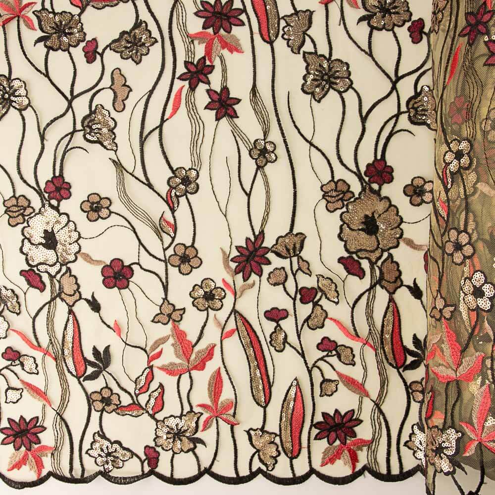 Tule Lantejoula Flor Bege - Ribes y Casals