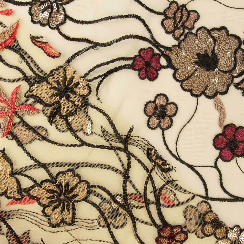 Tule Lantejoula Flor Bege - Ribes y Casals