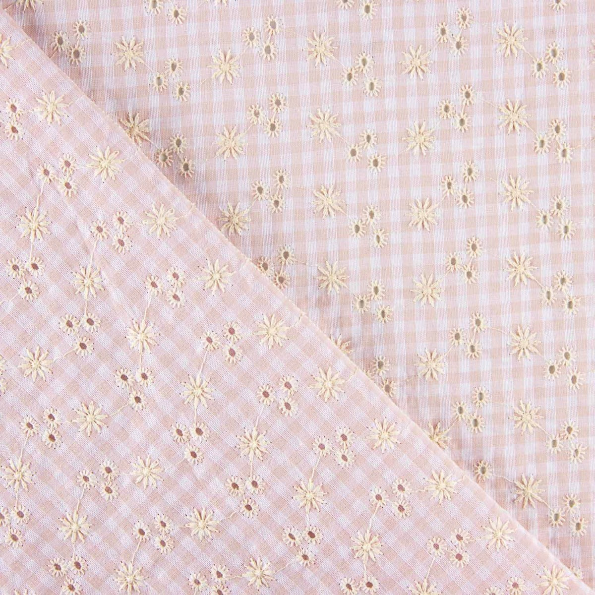 Retal Vichy Bordado Suizo Seersucker Rosa 50x145 cms - Ribes y Casals