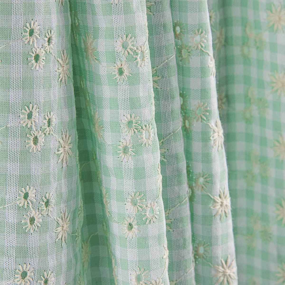 Vichy Bordado Suíço Seersucker Verde - Ribes y Casals