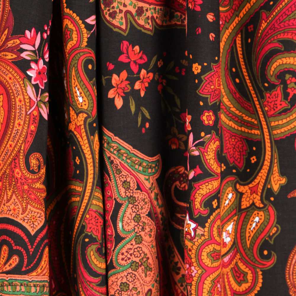 Tecido Viscose Paisley Delhi Preto - Ribes y Casals