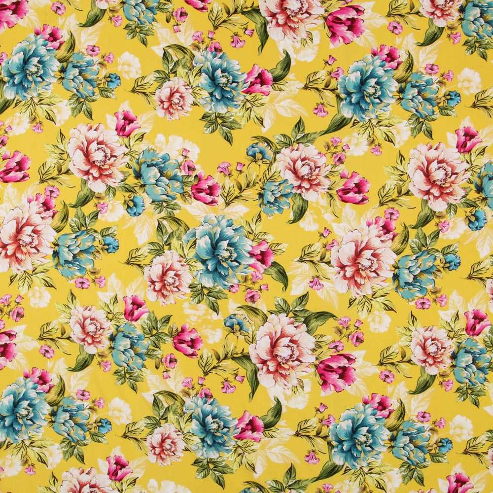 Tecido Viscose Rosas Amarelo - Ribes y Casals