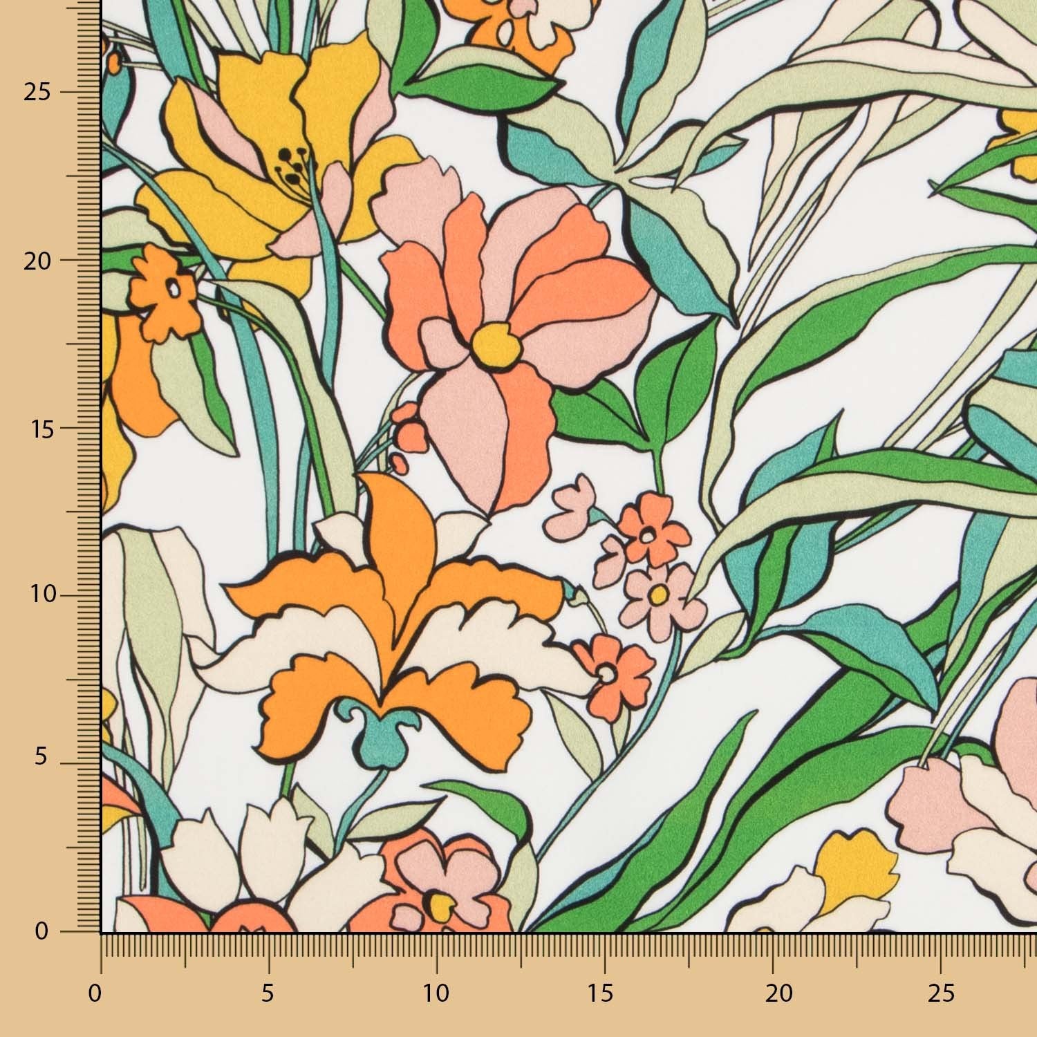 Viscose Faixas Florais Preta - Ribes y Casals