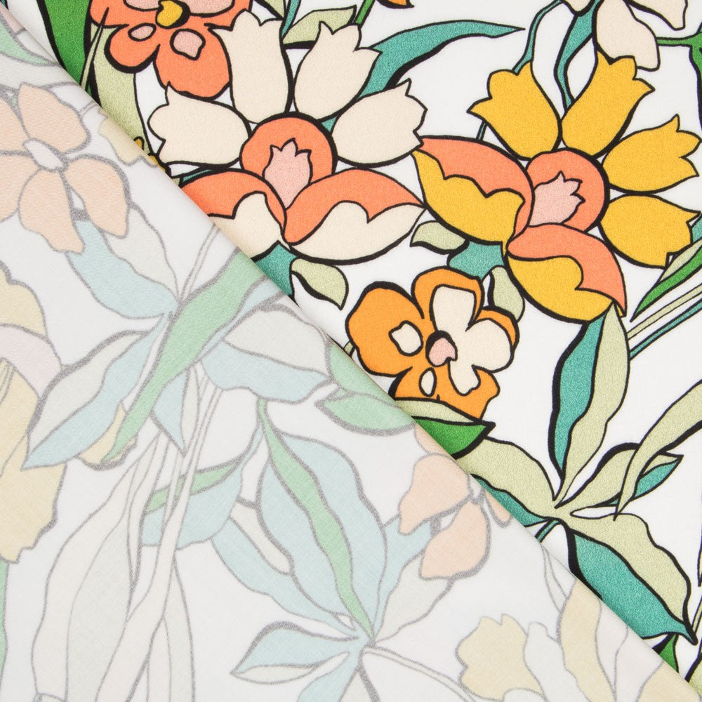 Viscose Faixas Florais Preta - Ribes y Casals