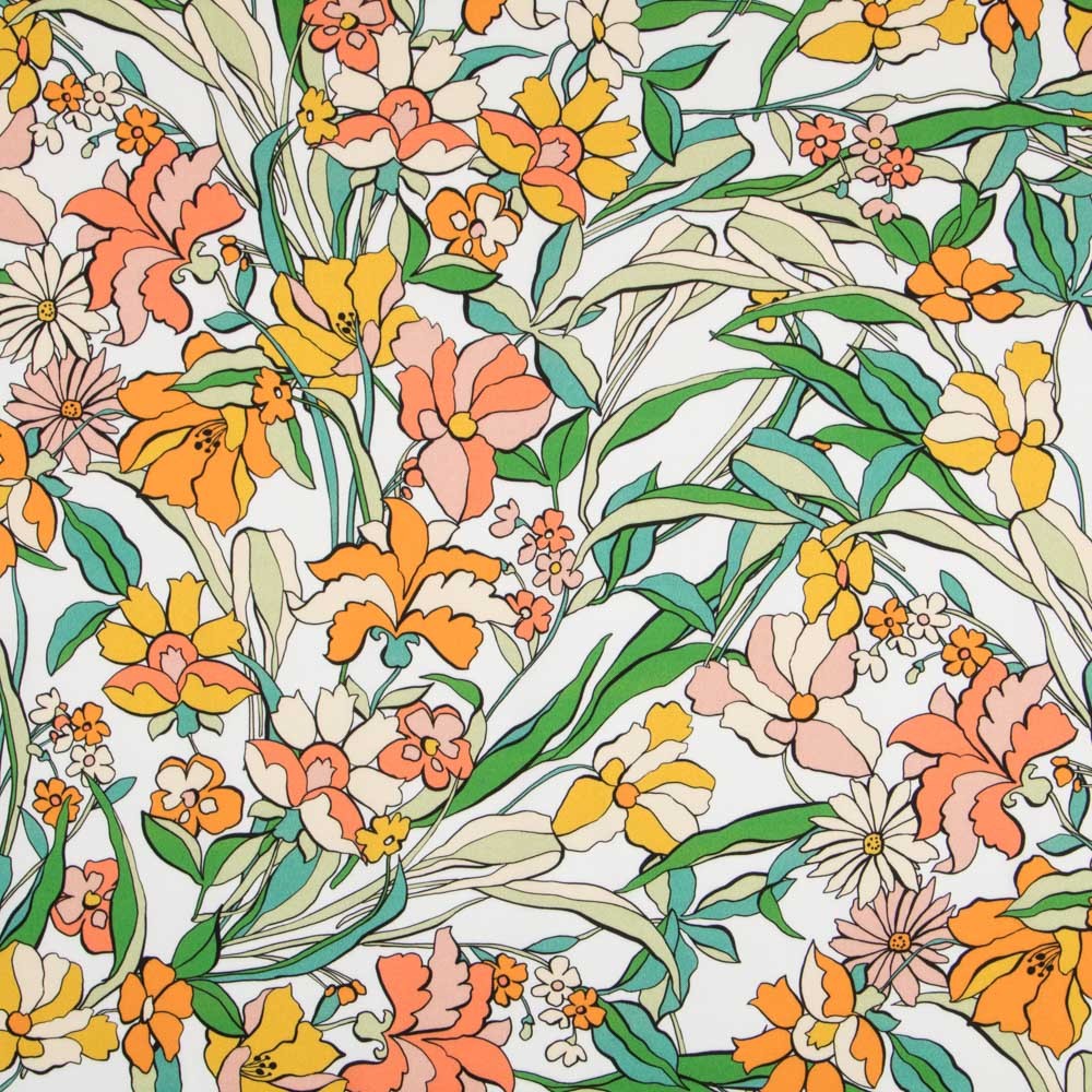 Viscose Faixas Florais Preta - Ribes y Casals