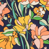 Viscose Faixas Florais Preta - Ribes y Casals