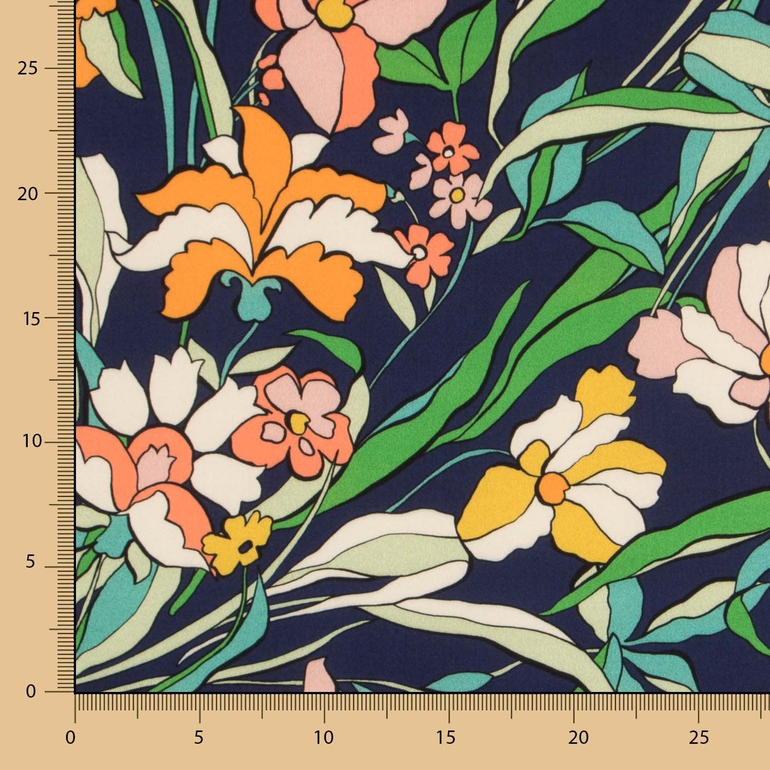 Viscose Faixas Florais Preta - Ribes y Casals