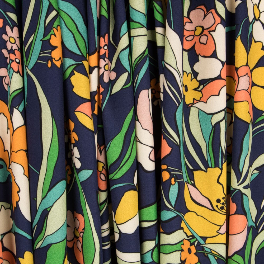 Viscose Faixas Florais Preta - Ribes y Casals