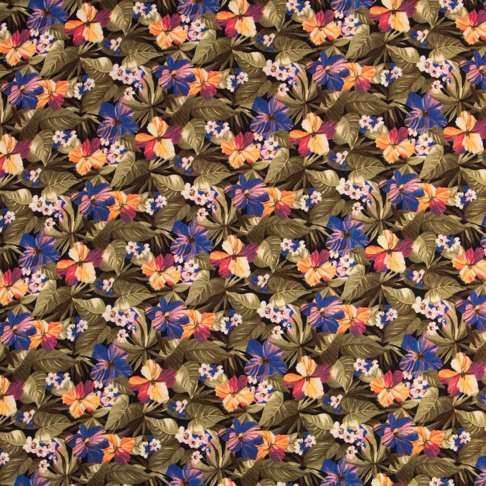 Viscose Faixas Florais Preta - Ribes y Casals