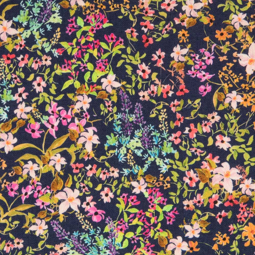 Viscose Faixas Florais Preta - Ribes y Casals