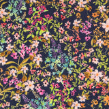 Viscose Faixas Florais Preta - Ribes y Casals