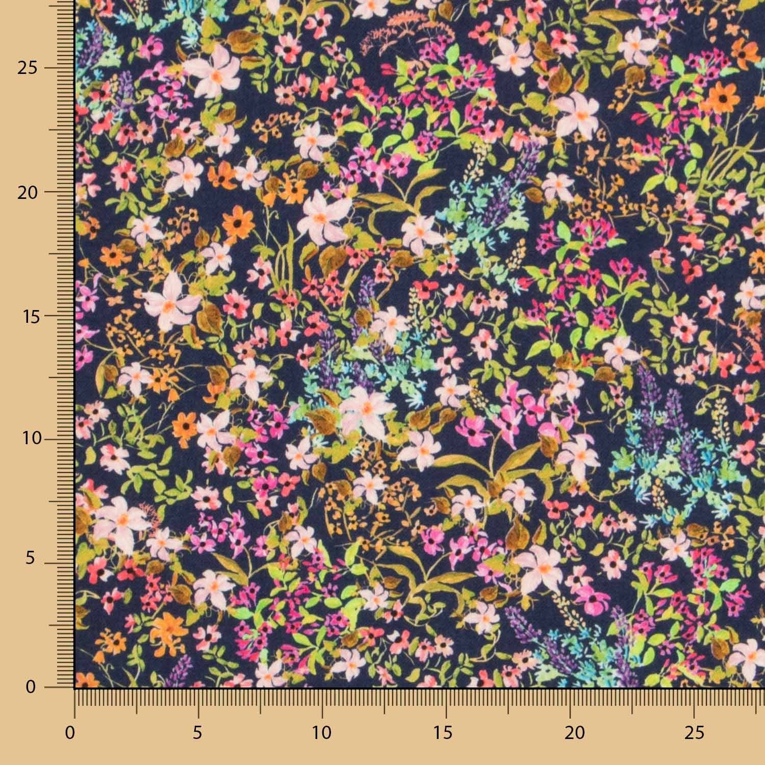 Viscose Faixas Florais Preta - Ribes y Casals