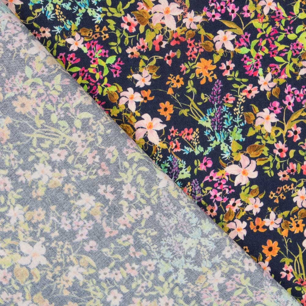 Viscose Faixas Florais Preta - Ribes y Casals