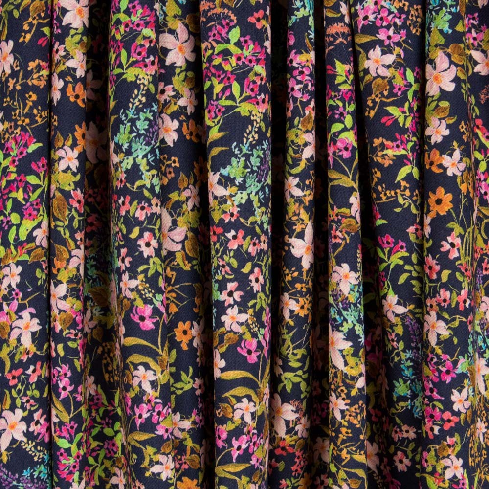 Viscose Faixas Florais Preta - Ribes y Casals