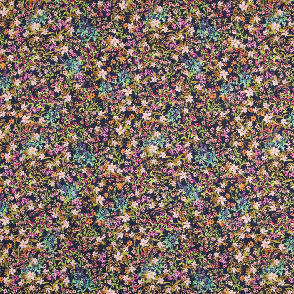 Viscose Faixas Florais Preta - Ribes y Casals