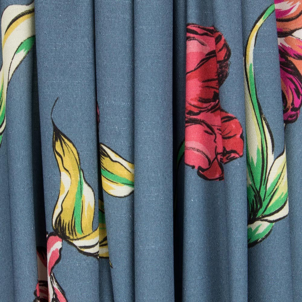 Viscose Faixas Florais Preta - Ribes y Casals