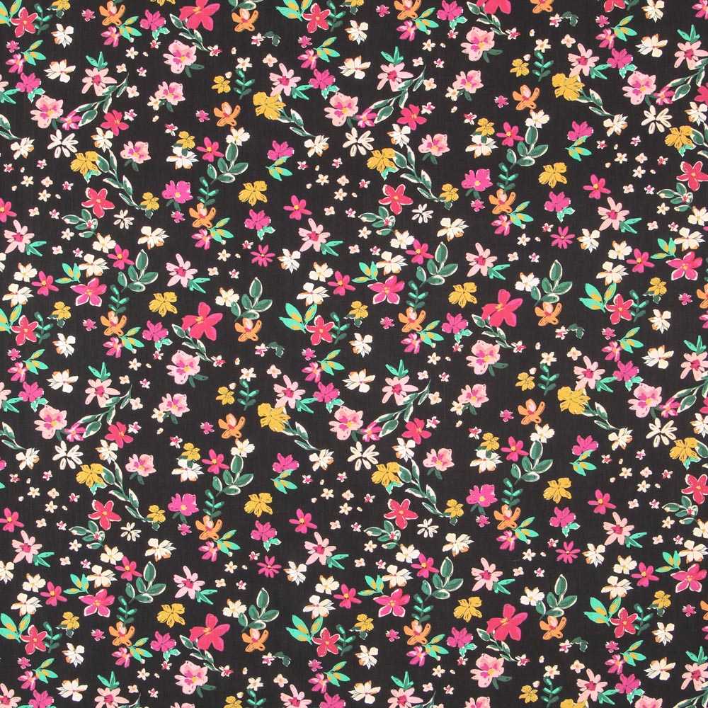 Tecido Viscose Floral Preto - Ribes y Casals
