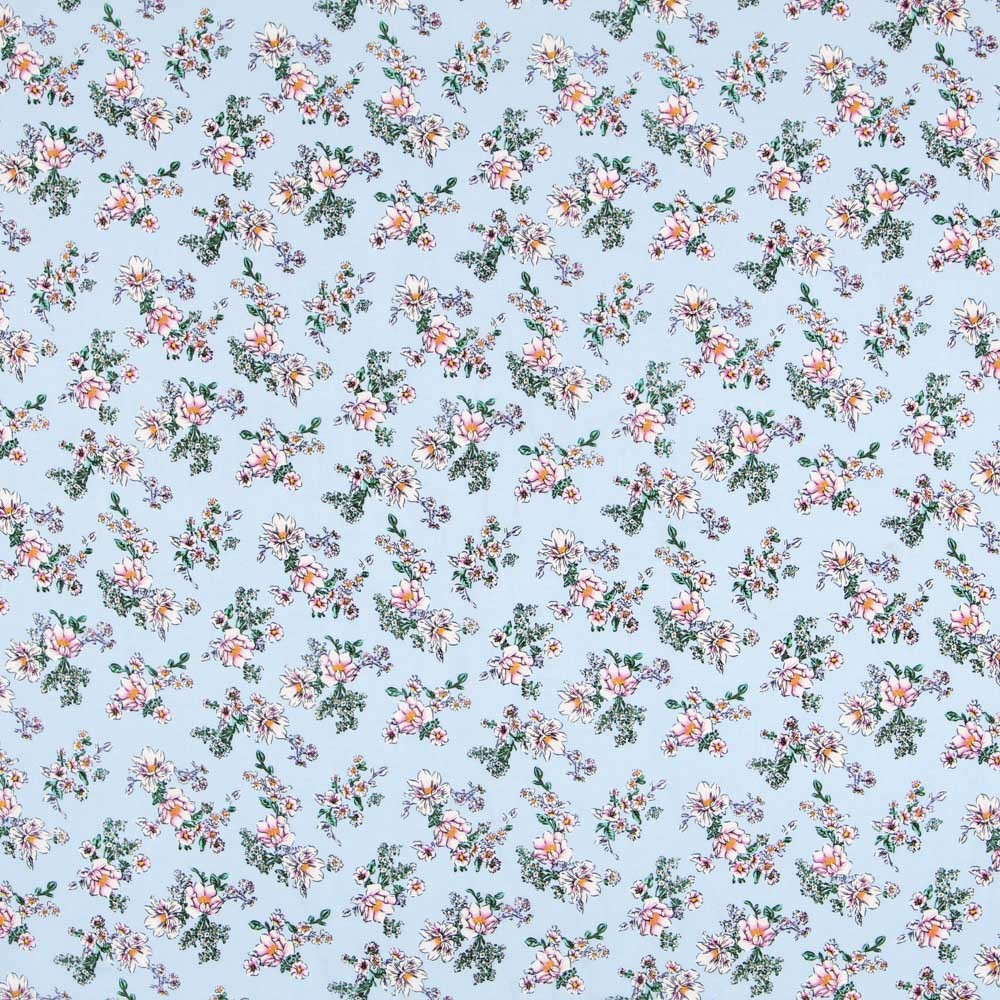 Viscose Flores Cretonne Azul Claro - Ribes y Casals