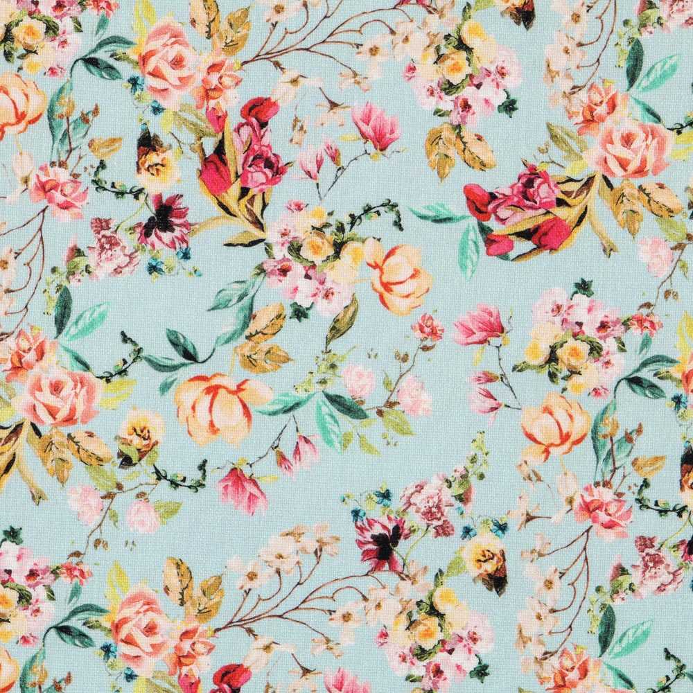 Tecido Viscose Rústica Floral Azul - Ribes y Casals
