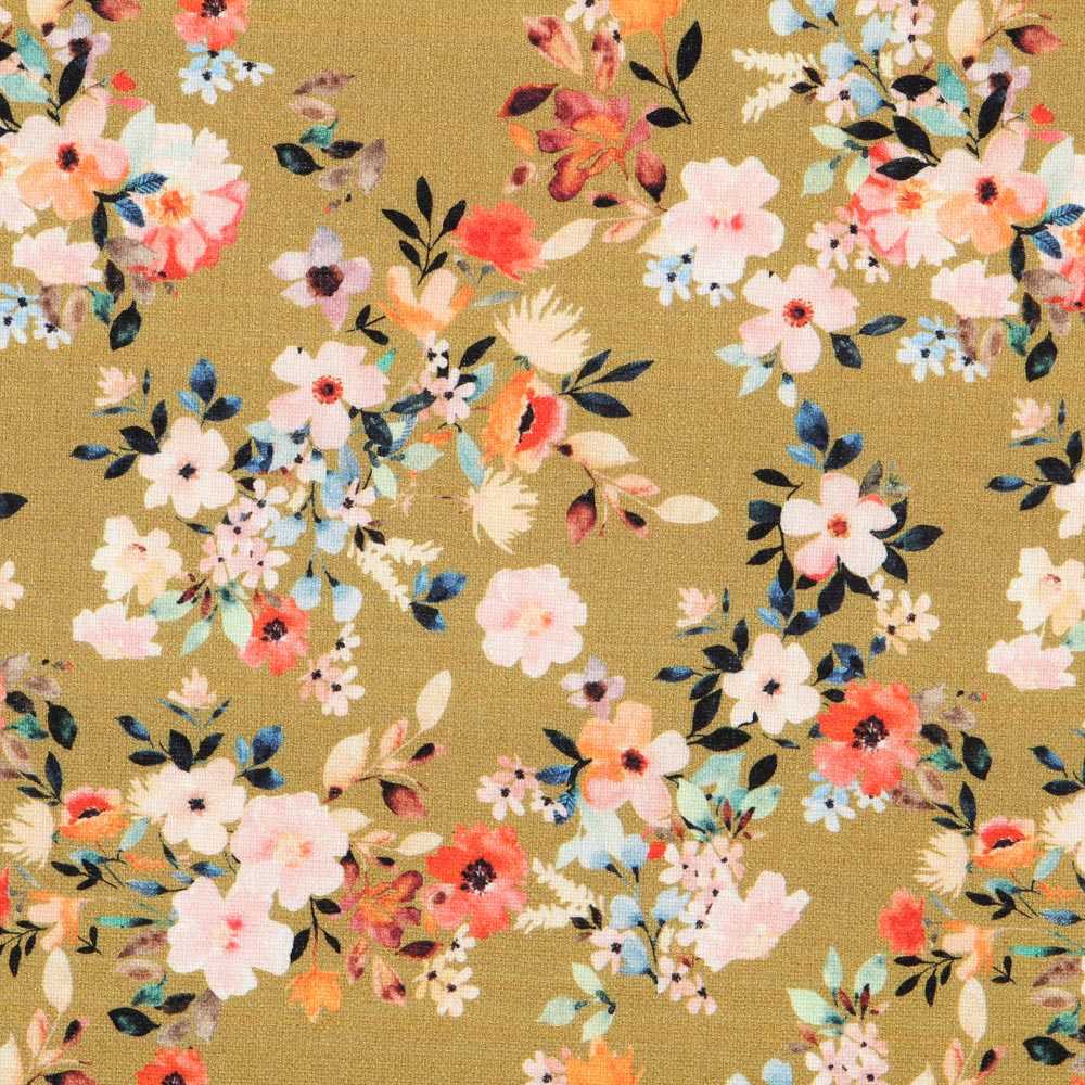 Tecido Viscose Rústica Floral Oliva - Ribes y Casals
