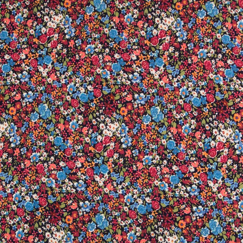Viscose Faixas Florais Preta - Ribes y Casals