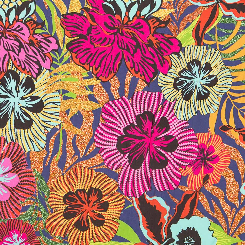 Viscose Estampada Flor Bahama Azul Marinho - Ribes y Casals