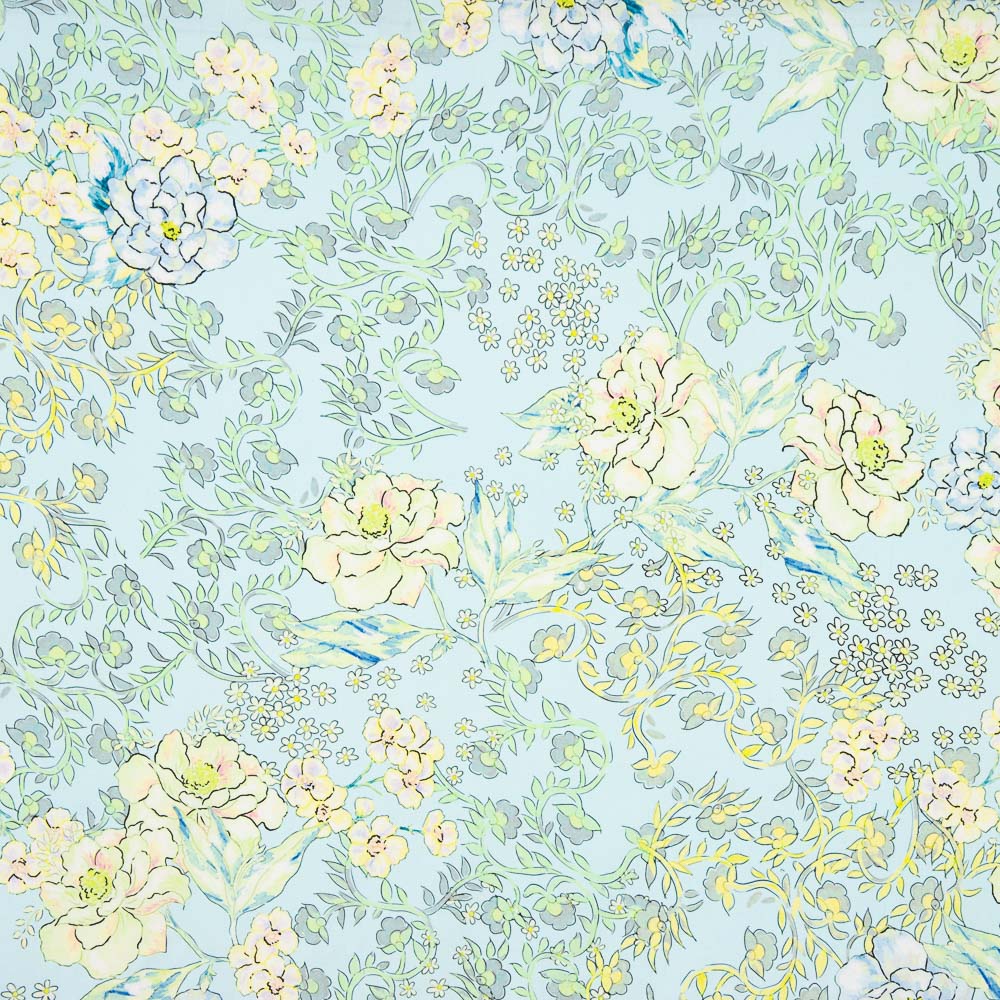 Viscose Estampada Floral Azul Claro - Ribes y Casals