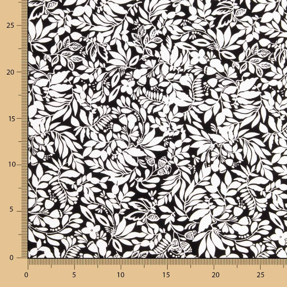 Viscose Estampada Folhas Bicolor Preto - Ribes y Casals