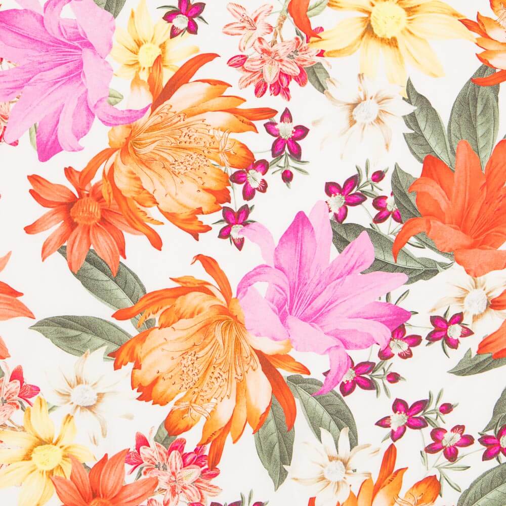 Viscose Maxi Flores Branco - Ribes y Casals