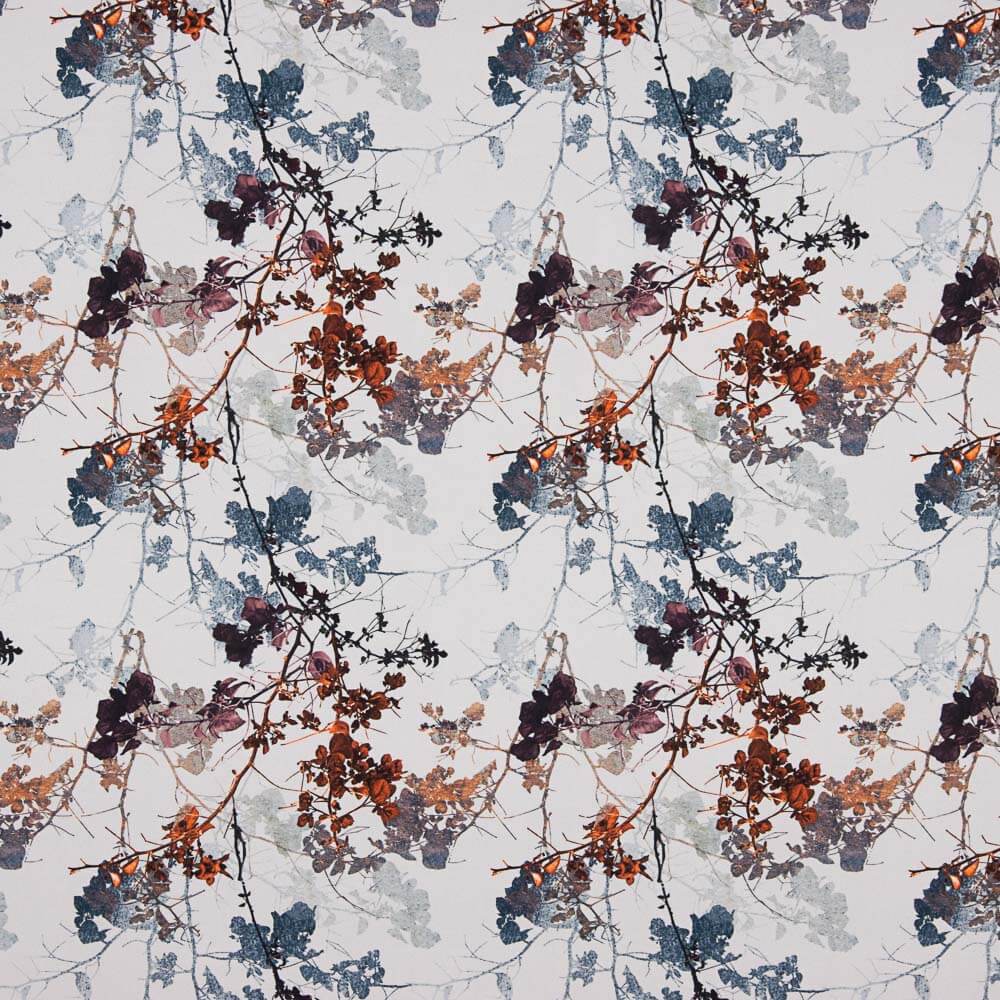 Viscose Estampada Galhos Cinza Pérola - Ribes y Casals