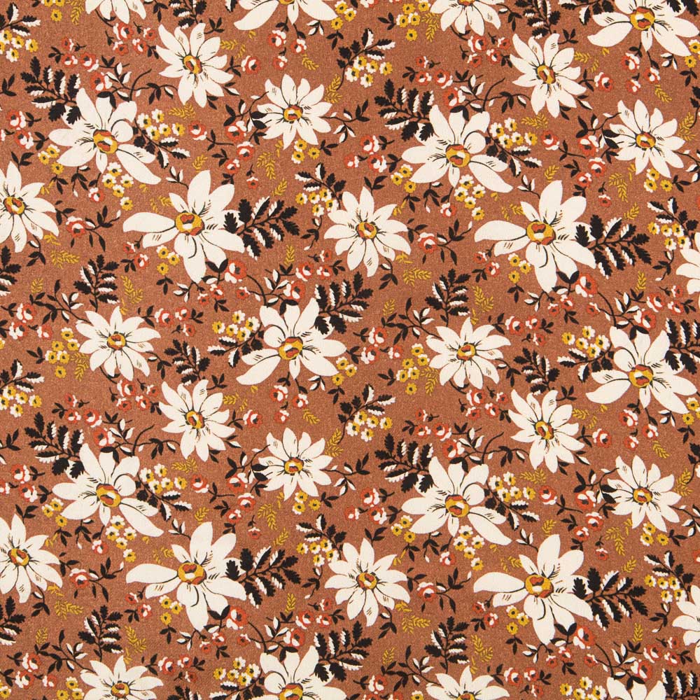 Viscose Flores Castanho - Ribes y Casals