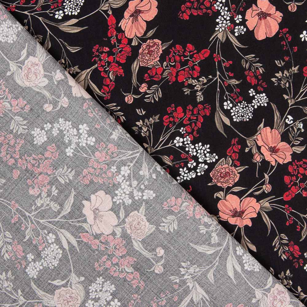Viscose Estampada Floral Preto - Ribes y Casals