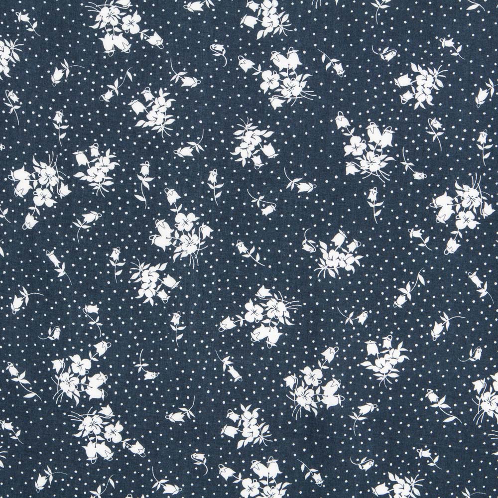 Viscose Bolinhas Floral Azul Noite - Ribes y Casals