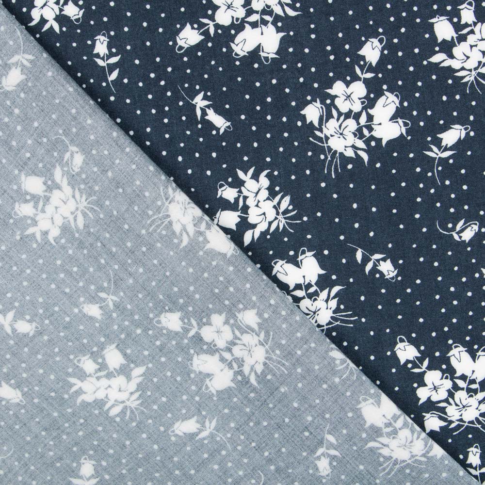 Viscose Bolinhas Floral Azul Noite - Ribes y Casals