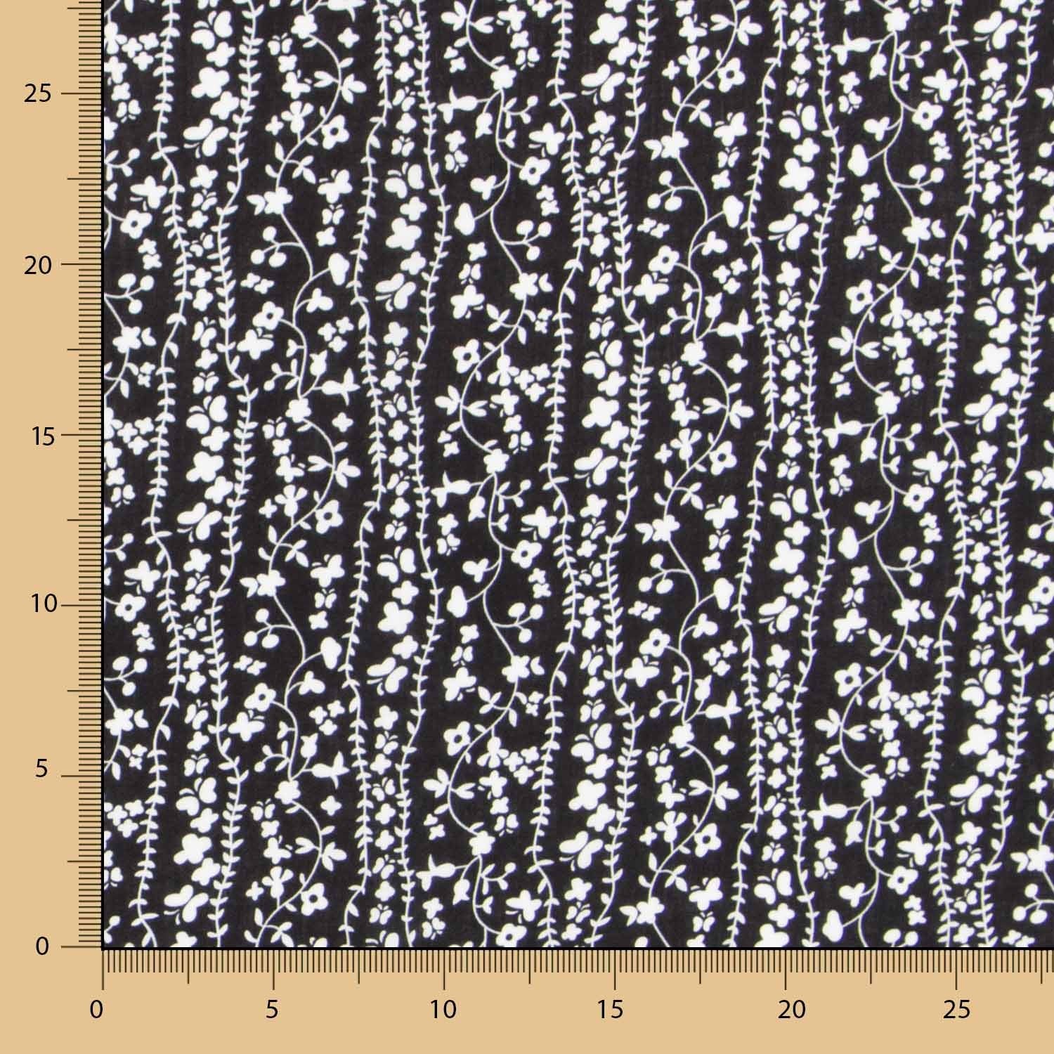 Viscose Faixas Florais Preta - Ribes y Casals
