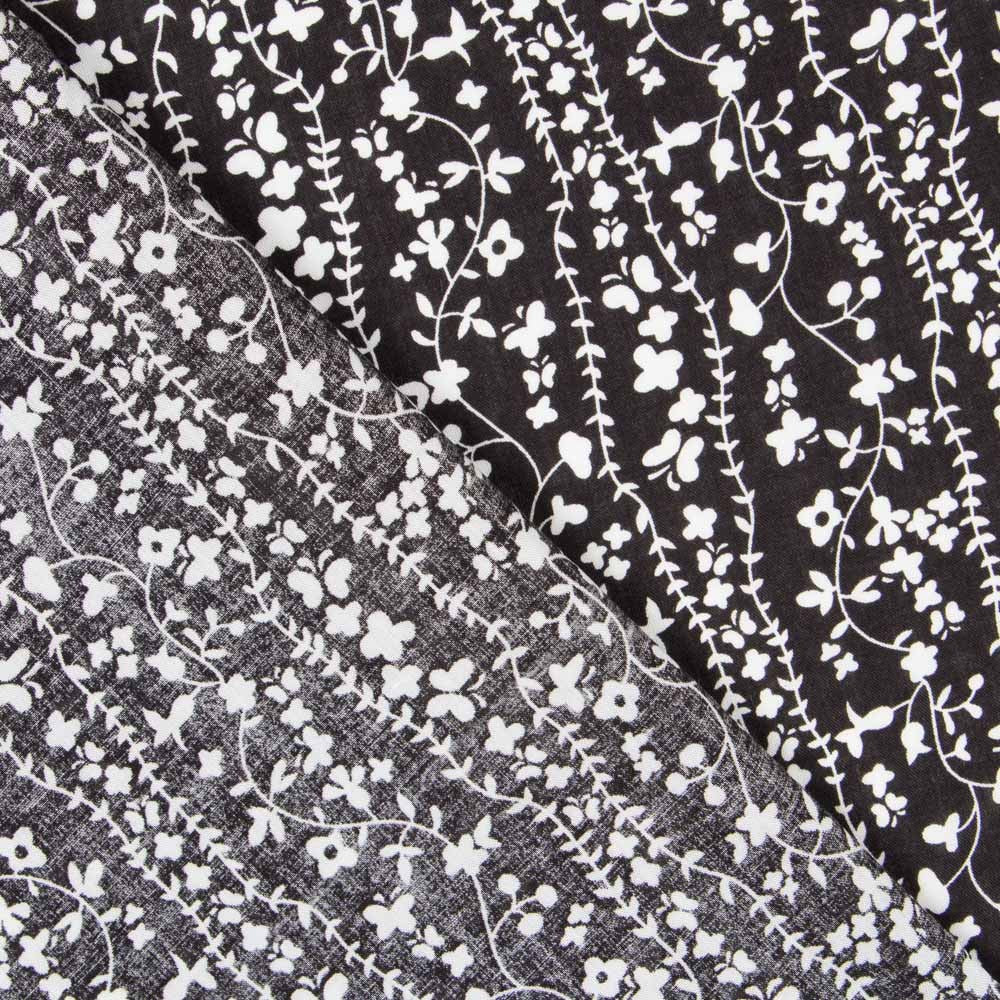 Viscose Faixas Florais Preta - Ribes y Casals