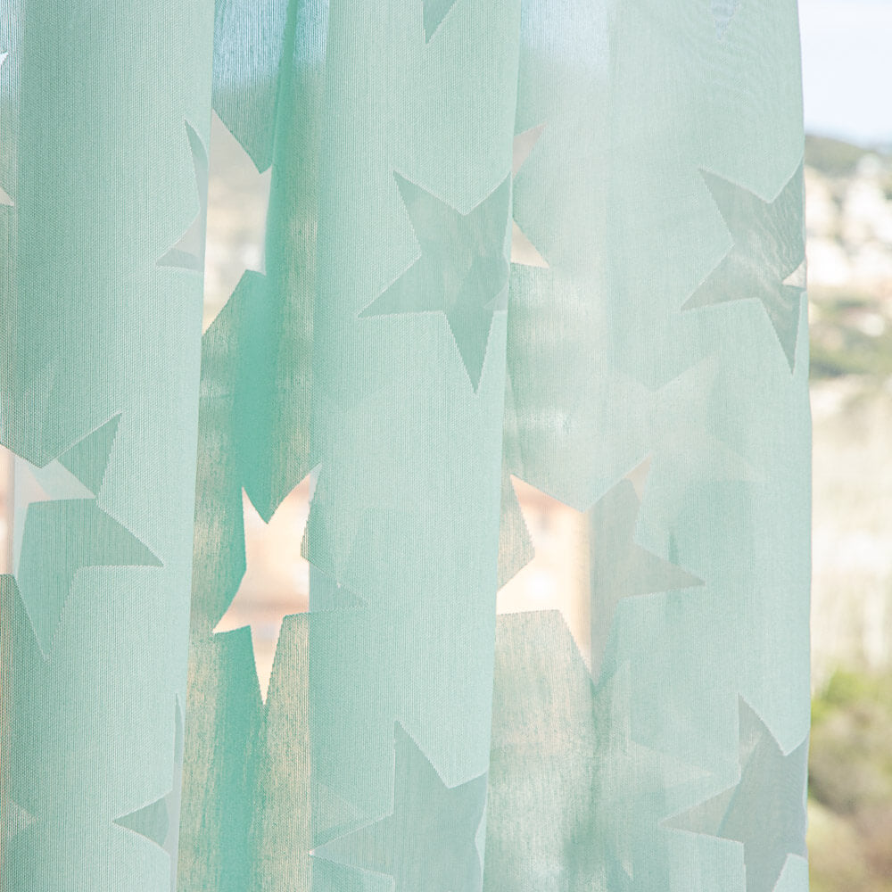 Retal Visillo Devoré Estrellas Verde Agua 120x280 cm - Ribes y Casals